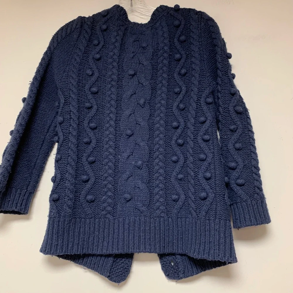 Aerie Cardigan Womens M Navy Blue Good Cable Knit Popcorn Bobble Wool Blend Swea